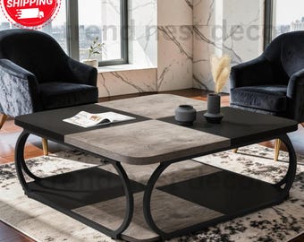 Farmhouse Square Coffee Table With Storage Shelf