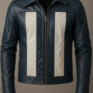 Men&#39;s Blue Leather Jacket-Custom Made Leather jacket For Biker Men-Motorcycle Fit Handmade Real Leather Jacket For Men-Men&#39;s Leather Coat