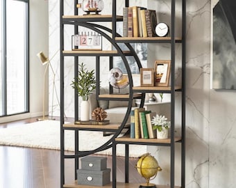 Rustic Farmhouse Geometric Bookcase with 9 Open Display Shelves
