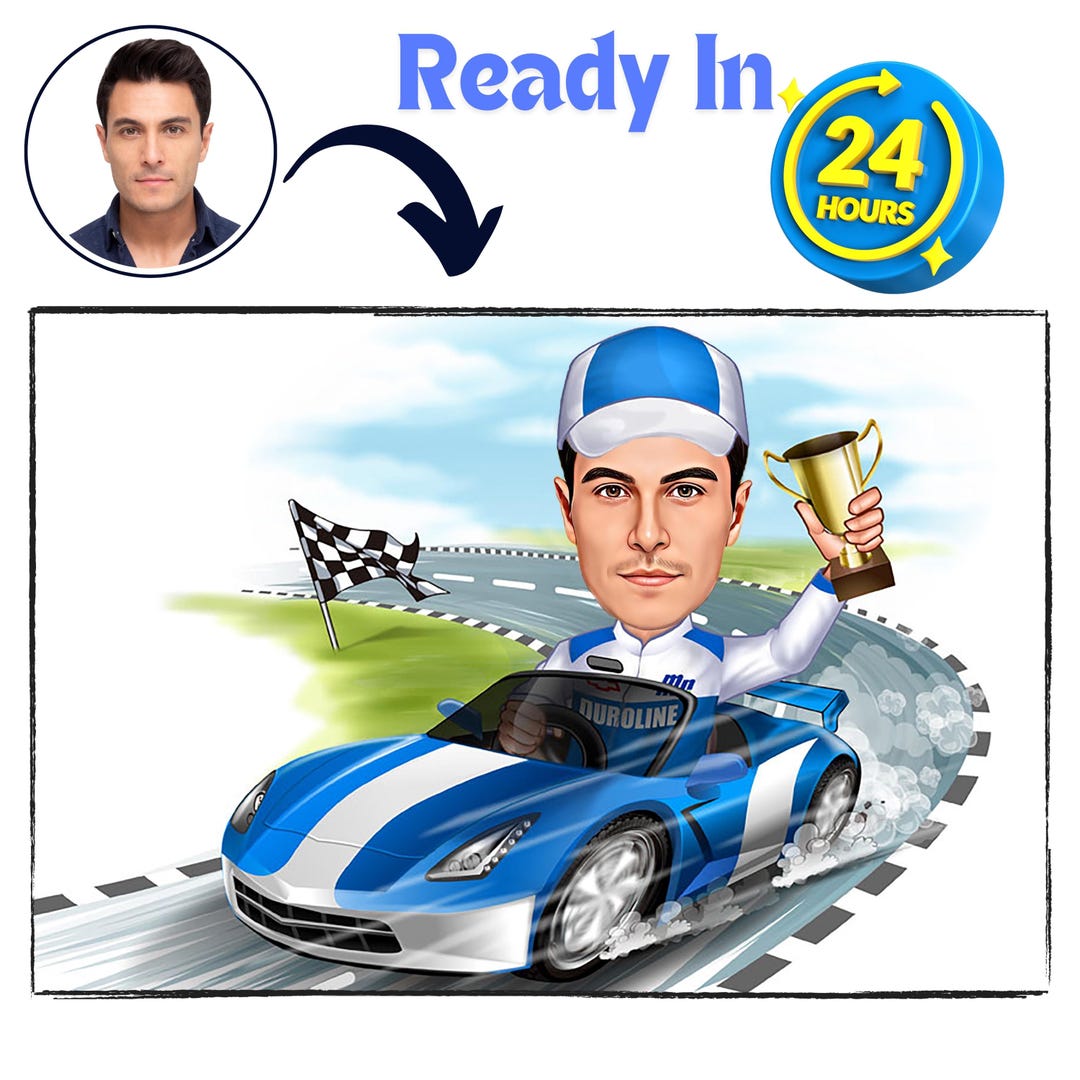 Personalized Racing Car, Custom Cartoon, Bobblehead Custom Funny Racer ...