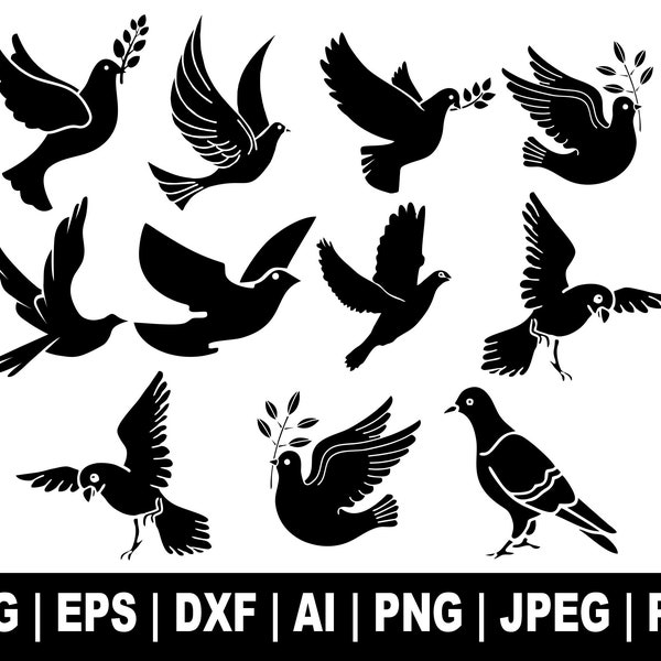 Dove Svg Bundle, Pigeon Svg, Bird Svg, Dove Decorations Svg, Bird Svg, Flying Bird Svg, Dove Clipart, Png Cut File Cricut, Instant Download