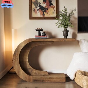Modern C-Shaped Console Table Wave Accent Hallway