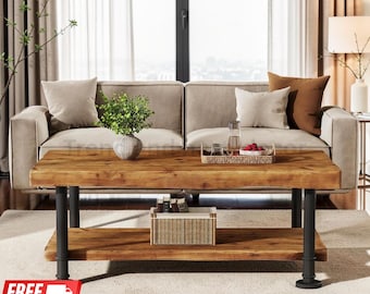 Mesa de centro rústica de estilo granja con estante