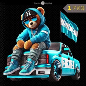 Hip Hop Honduras Bär Clipart, 3D Junge Teddybär PNG, Honduras Clipart, Honduras Flagge Teddy PNG, Cooler Pick Up Truck, Honduras PNG, #01