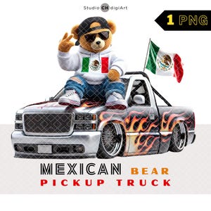 Hip Hop mexikanischer Bär Clipart, 3D Junge Teddybär PNG, mexikanische Clipart, Mexiko Flagge PNG, coole Pick-Up-Truck, mexikanische PNG, Mexikanischer LKW, #07