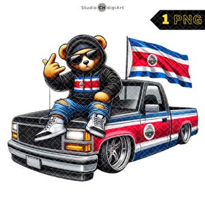 Hip Hop Costa Rica Bär Clipart, 3D Teddybär PNG, Costa Rica Flagge Teddy PNG, Cooler Pick Up Truck, Costa Rica PNG, #01