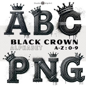 Letras y números del alfabeto de la corona negra, alfabeto de cuero negro, fuente de la corona 3D, fuente de hip hop, fuente de cuero 3D PNG, fuente de la corona del rey, corona de la reina