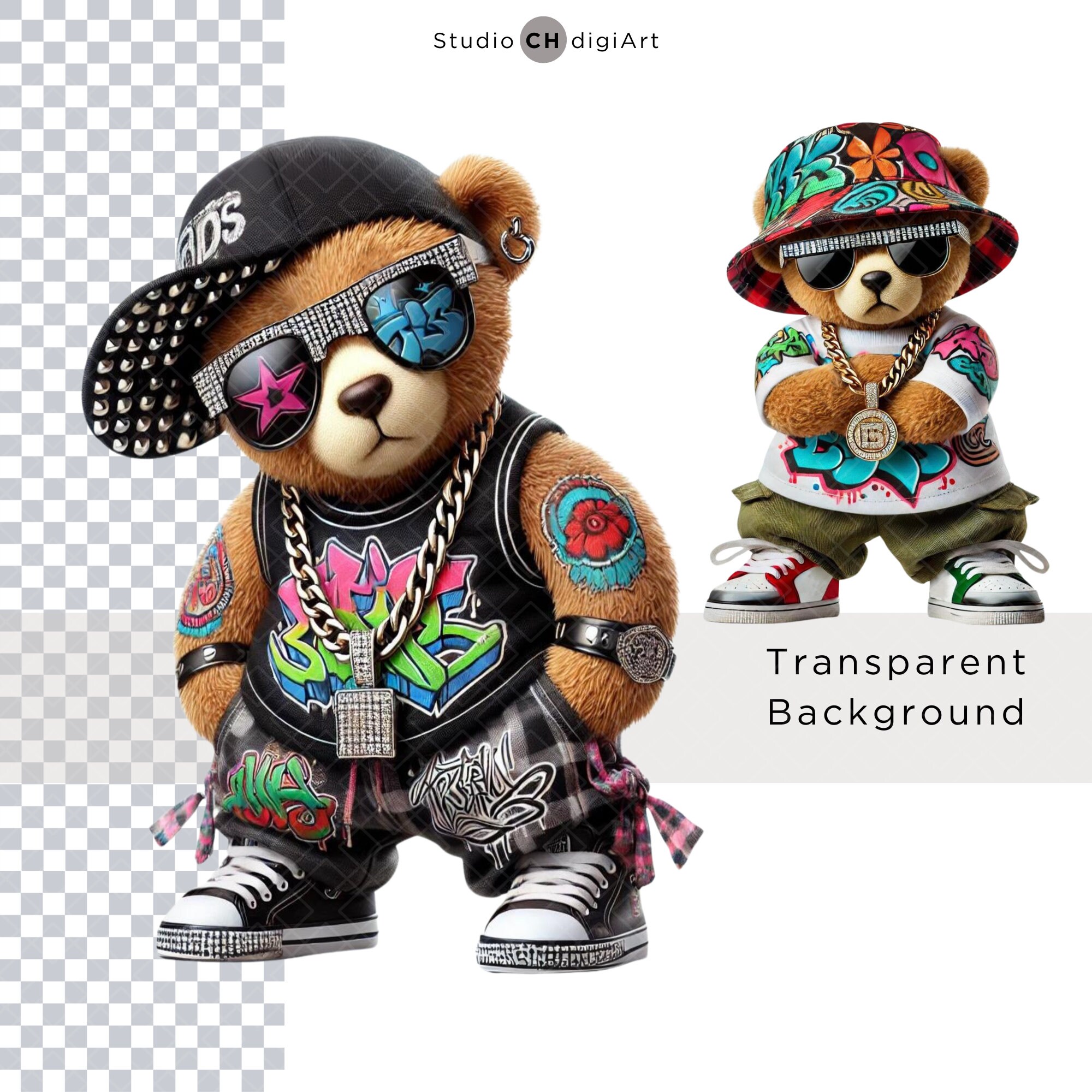3D Hip Hop Graffiti Bear Clipart, 15 High Quality PNG Files, 3D Teddy ...