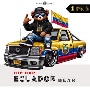 Hip Hop Ecuador Bär Clipart, 3D Junge Teddybär PNG, Ecuador Clipart, Ecuador Flagge PNG, Cooler Pick-Up Truck, Ecuador PNG, Ecuador LKW, #01