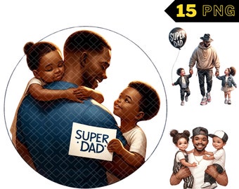 Black Father's Day Clipart, Dad with Son and Daughter, Fatherhood PNG, Fathers Day Watercolor, Hip Hop Dad Clipart, Father Day Graphic Shirt