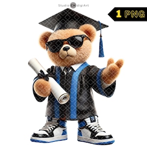 Bear Graduate Clipart, Class of 2025 Graduation, Graduation Boy Teddy Bear PNG, Graduation Clipart, Graduation Boy with Sunglasses,#10