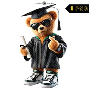 Bear Graduate Clipart, Class of 2025 Graduation, Graduation Boy Teddy Bear PNG, Graduation Clipart, Graduation Boy with Sunglasses,#07