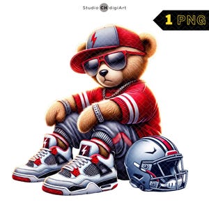 Ours de football hip hop PNG, Clipart ours en peluche football américain, maillot de Football américain, Football américain PNG - rouge et gris équipe #11
