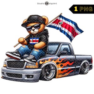 Hip Hop Costa Rica Bär Clipart, 3D Teddybär PNG, Costa Rica Flagge Teddy PNG, Cooler Pick Up Truck, Costa Rica PNG, #03