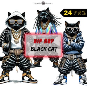 24 Hip Hop Black Cat Clipart, Hip Hop PNG, Black Cat Watercolor, Black Cat PNG ,Hip Hop Watercolor, Rich Cat Clipart, Hip Hop Cat, Cool Cat