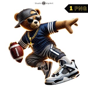 Ours de football hip hop PNG, Clipart ours en peluche football américain, maillot de Football américain, Football américain PNG - équipe bleu marine #02