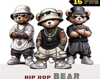 Clipart di orsacchiotto hip hop, PNG hip hop, acquerello di orsacchiotto, PNG di orsacchiotto ragazzo, acquerello hip hop, grafica di orsacchiotto per maglietta