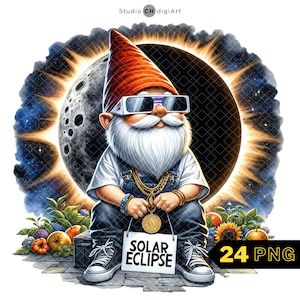 Hip Hop Gnome Solar Eclipse 2024 Clipart, 15 Gnome Solar Eclipse PNG, Solar Eclipse Acuarela, Gnome Hip Hop PNG, Hip Hop Solar Eclipse PNG