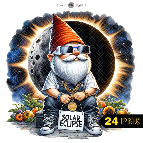 Gnome Solar Eclipse 2024 Clipart,15 Gnome Solar Eclipse PNG, Solar Eclipse Watercolor, Gnome Hip Hop PNG, Hip Hop Solar Eclipse PNG