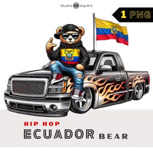 Hip Hop Ecuador Bär Clipart, 3D Junge Teddybär PNG, Ecuador Clipart, Ecuador Flagge PNG, Cooler Pick-Up Truck, Ecuador PNG, Ecuador LKW, #02