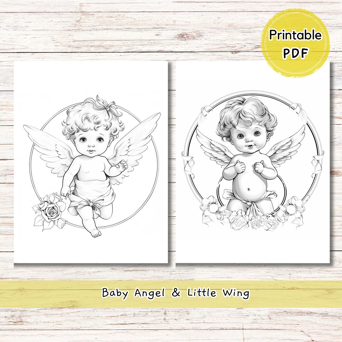 40 Vintage Baby Angel Coloring Pages for Adults and Kids, Blooming ...