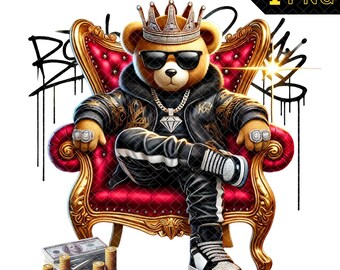 King Graffiti Teddy Bear, 3D Hip Hop Bear Clipart, 3D Teddy Bear Clipart, Hip Hop PNG, King Bear PNG, Teddy Bear  Urban Graphics for Shirt