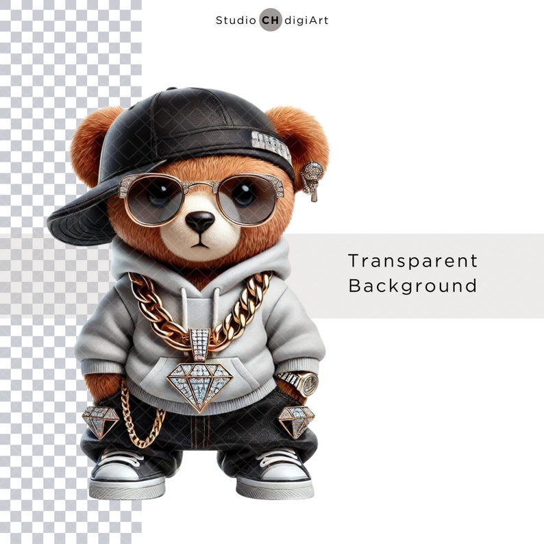 3D Hip Hop Bear Clipart, 12 High Quality PNG Files, 3D Teddy Bear ...