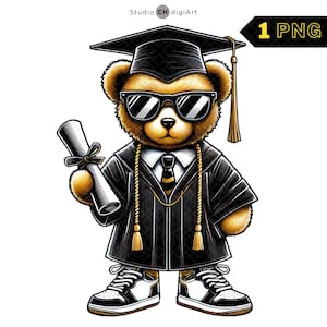 Bear Graduate Clipart, Class of 2025 Graduation, Graduation Boy Teddy Bear PNG, Graduation Clipart, Graduation Boy with Sunglasses,#02