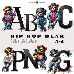 Hip Hop Bear Alphabet Clipart, Fonte Animal A-Z, Letra Animal PNG, Alfabeto Animal, Alfabeto Aquarela, Letras do Alfabeto Animal, Fonte Urso