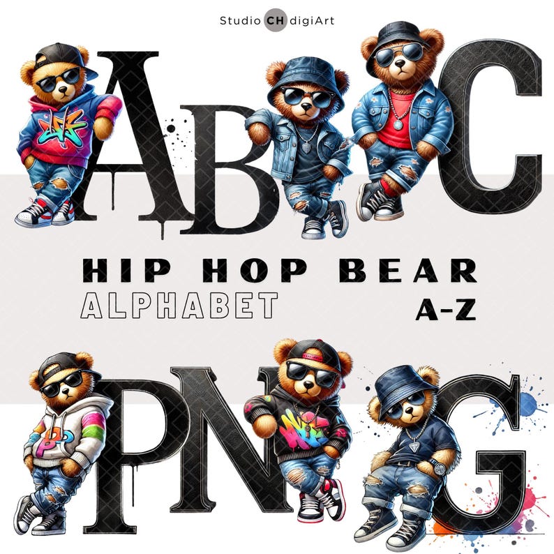 Hip Hop Bear Alphabet Clipart, A-Z Animal Font, Letter Animal PNG ...
