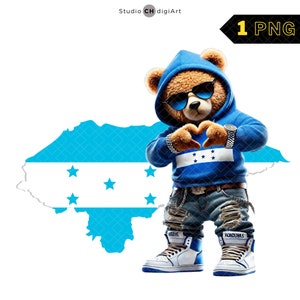 Hip Hop Honduras Bär Clipart, 3D Junge Teddybär PNG, Honduras Clipart, Honduras Flagge Teddy, Honduras Flagge PNG, #04