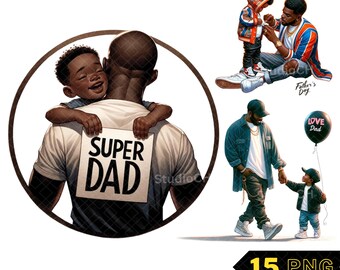 Black Father's Day Clipart, Dad and Son PNG, Fatherhood PNG, Daddy Watercolor, Daddy clipart, Father Day Graphics Shirt, Daddy and Me