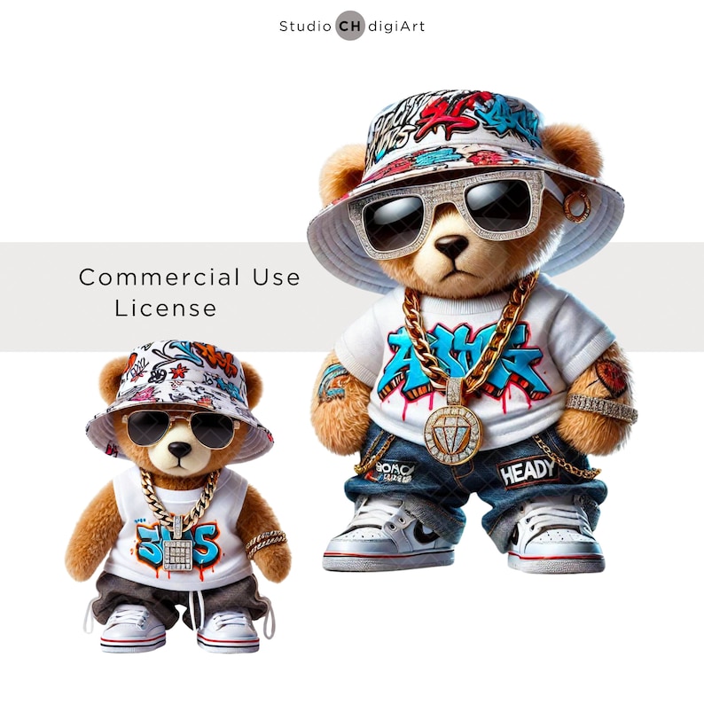 3D Hip Hop Graffiti Bear Clipart, 15 High Quality PNG Files, 3D Teddy ...
