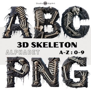 3D Skeleton Alphabet, 3D Halloween Font, Black Denim Alphabet, Skeleton Font, Halloween Font, Scary Font, Horror Font, Skull Font