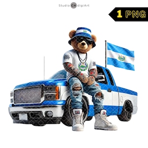 Hip Hop El Salvador Bear Clipart, 3D Chłopiec Miś Teddy PNG, El Salvador Clipart, El Salvador Flag PNG, El Salvador PNG, Fajny Pick Up Truck