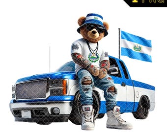Hip Hop El Salvador Bear Clipart, 3D Boy Teddy Bear PNG, El Salvador Clipart, El Salvador Flag PNG, El Salvador PNG, Cool Pick Up Truck