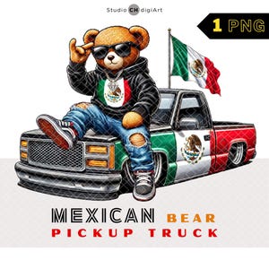 Hip Hop mexikanischer Bär Clipart, 3D Teddy Bär PNG, mexikanische Clipart, Mexiko Flagge PNG, cooler Pick Up Truck, mexikanischer PNG, Mexikanischer LKW, #06