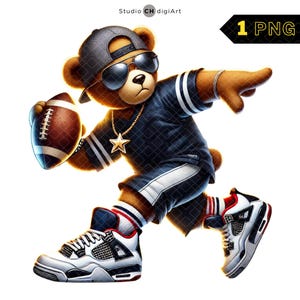 Ours de football hip hop PNG, Clipart ours en peluche football américain, maillot de Football américain, Football américain PNG - équipe bleu marine #01