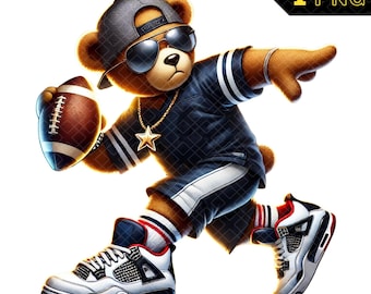 Hip Hop Football Bear PNG, American Football Teddy Bear Clipart, American Football Shirt, American Football PNG - Navy Blue Team#01