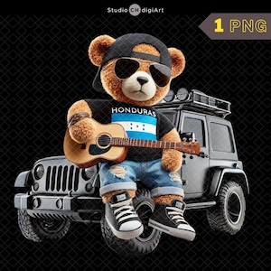 Hip Hop Honduras Bär Clipart, 3D Junge Teddybär PNG, Honduras Clipart, Honduras Flagge Teddy PNG, Cooler Pick Up Truck, Honduras PNG, #03
