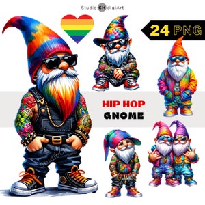 Hip Hop Zwerge Clipart, 24 PNG hohe Qualität, digitaler Download, Hip Hop PNG, Zwerge Aquarell, LGBTQ Clipart, Rapper Zwerge, Pride Gnome