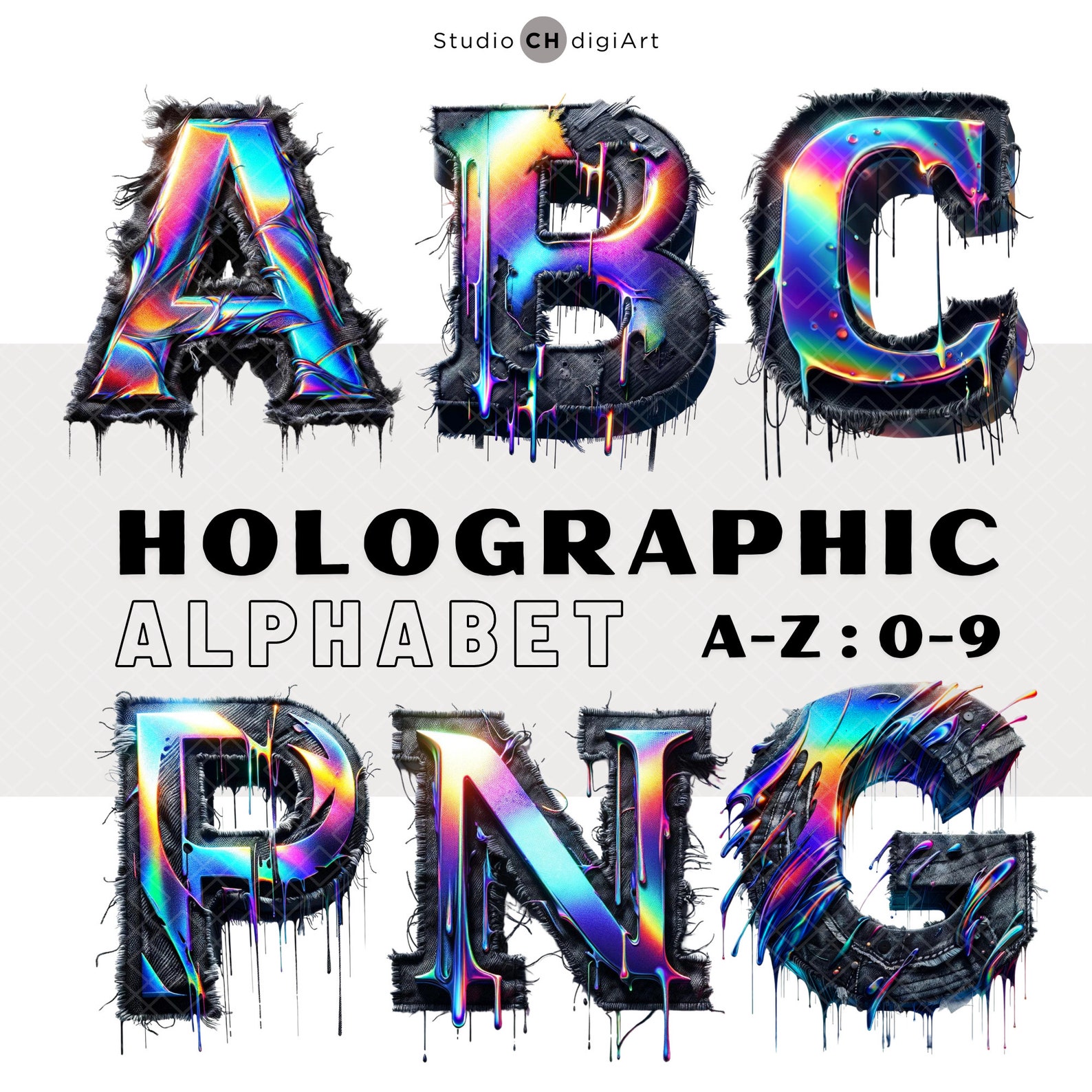 Holographic Alphabet Letters & Numbers, Hologram Alphabet PNG, Hologram ...