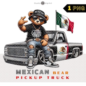 Hip Hop mexikanischen Bären Clipart, Clipart 3D Junge Teddybär, Mexikanische Clipart, Mexiko Flagge, PNG, Coole Pick-up Truck, #03
