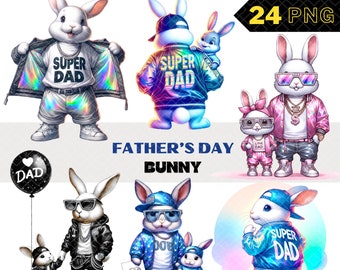Fathers Day Clipart, Daddy Bunny, Bunny PNG Clipart, Little Rabbit, Bunny Watercolor, Super Dad PNG