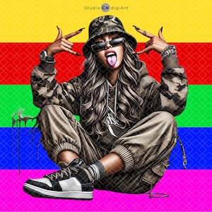 Hip Hop Style Girl PNG, Military, Solider, Graffiti T shirts, Streetwear Fashion, Camo Urban, Cool Girl Gangster, T Shirt Graphic, #01