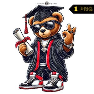 Bear Graduate Clipart, Class of 2025 Graduation, Graduation Boy Teddy Bear PNG, Graduation Clipart, Graduation Boy with Sunglasses,#09