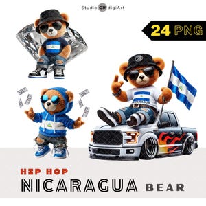 Hip Hop Nicaragua Bär Clipart, 3D Junge Teddybär PNG, Nicaragua Clipart, Nicaragua Flagge Teddy PNG, reicher Bär, Gangster Bär, cooler LKW