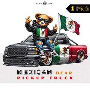 Hip Hop mexikanischen Bären Clipart, 3D Teddy Bär PNG, mexikanische Clipart, Mexiko Flagge PNG, coole Pick-Up-Truck, mexikanische PNG, Mexikanischer LKW, #04