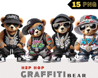 3D Hip Hop Graffiti Bear Clipart, 15 High Quality PNG Files, 3D Teddy Bear Clipart, Hip Hop PNG, Cool Teddy Bear, Hip Hip Teddy Bear PNG
