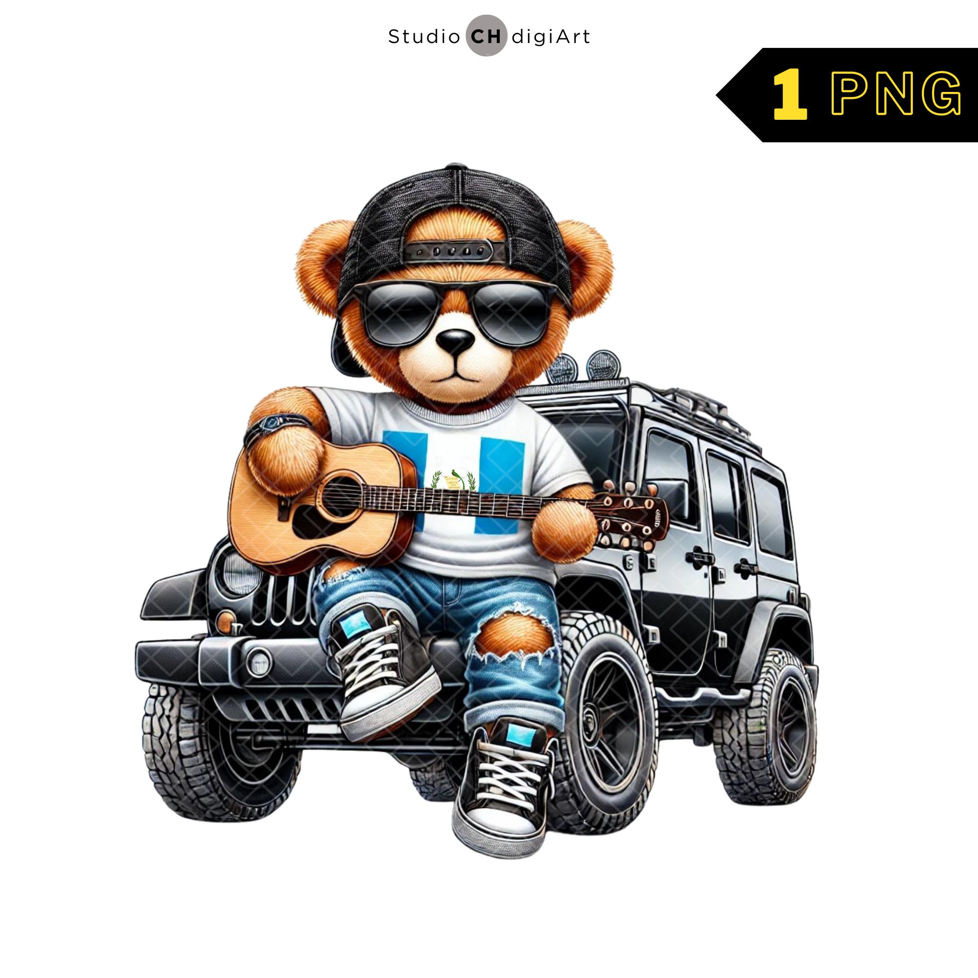 Hip Hop Guatemala Bear Clipart, 3D Boy Teddy Bear Offroad PNG, Guatemala Clipart, Guitar Bear PNG, Guatemala PNG, Cool Pick Up Truck